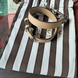 Henri Bendel Beige Leather Wrap Bracelet Silver Accents